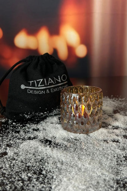 Geschenksäckchen mittel Glas Windlicht Dotty 6,5cm amber