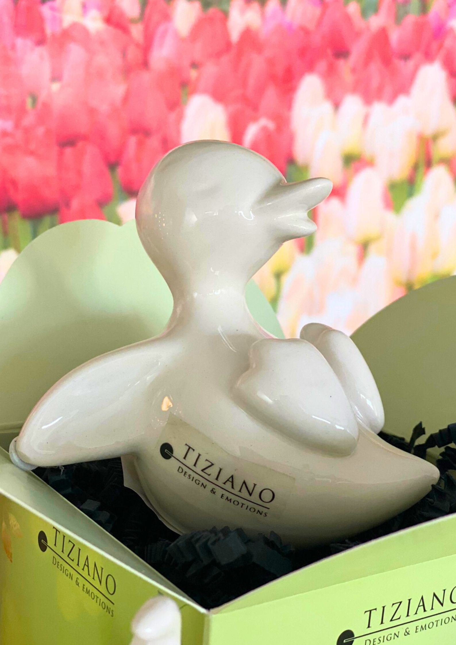 Würfelbox grün mit Ente Daffy creme-weiß